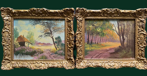 Pair french oil - oil, paintings
