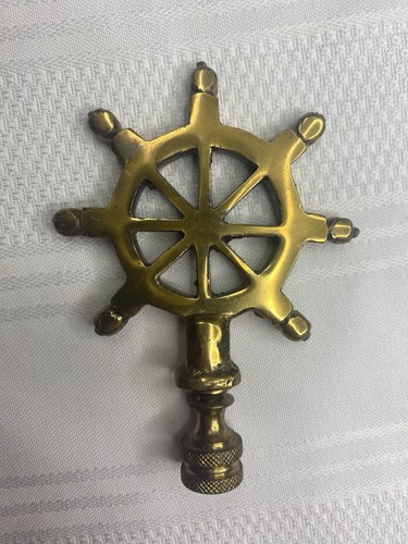 Brass ships wheel lamp finial - brass,