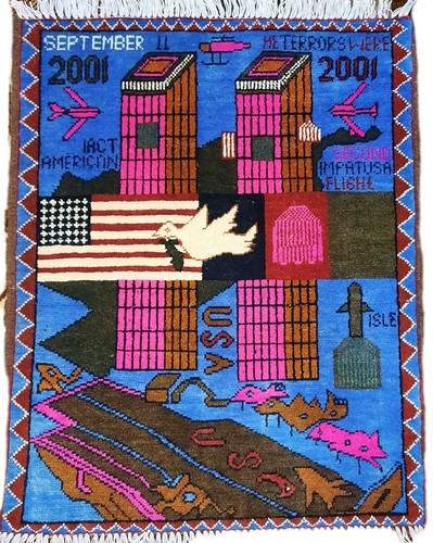Handmade afghan war rug - 9/11,