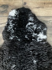 Curly Sheepskin Rug Black with White Patches 100% Natural Undyed 108x70cm