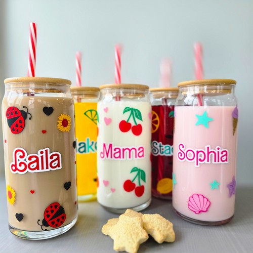 Personalised glass drink can - personalised,