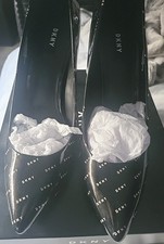 Donna Karen Black Patent Logo Court Shoe. Worn Once, but looks Brand New In Box