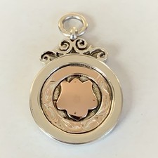 Sterling Silver Fob Pendant Antique Medal Hallmarked 1923 Rose Gold Plated 14g