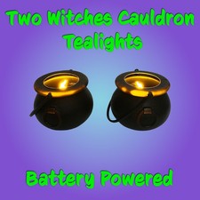 2 Witches Cauldron Tealights - Halloween Accessories - Batteries Are Included