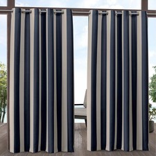 Canopy Stripe Indoor/Outdoor Grommet Top Curtain Panel, 54"x96", Navy / Sand,...