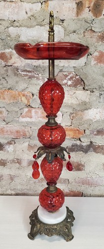 Red glass brass vintage - glass,