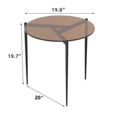 Black Frame End Table Tempered Glass Round Sofa Side Table Living Room Furniture