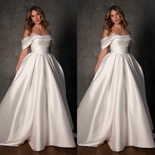 Plus Size Wedding Dresses Satin Off the Shoulder Corset Full Length Bridal Gown