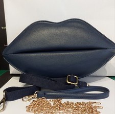 Lulu Guinness Lookalike French Navy Lips Wristlet/ Shoulder clutch bag