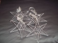 4 Hanging Wire Stars Christmas Decorations - Silver Colour