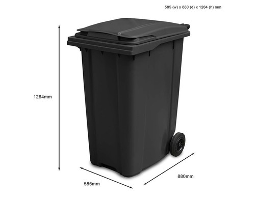 Black 360l wheelie bin - wheelie,