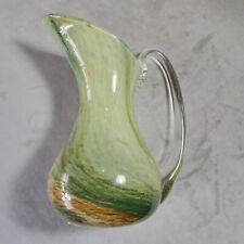 Alum Bay Glass, Isle of Wight, Glass Jug Vase. Green Swirl, 6½" Tall
