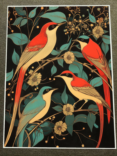 Art nouveau birds - nouveau, poster
