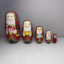 Vintage Russian Nesting Matryoshka Dolls x 5 - Santa Claus Father Christmas Gift