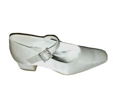 GIRLS IVORY SATIN HEEL SHOES MARY JANE DIAMONTE STRAP CHRISTENING WEDDING PARTY