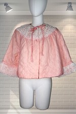 Vintage QUILTELLA Nylon Quilted Bed Jacket Frilly Trim Padded - GORGEOUS