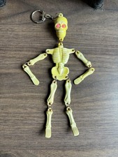 SKELETON Bones Dangly Vintage 80's Novelty Horror Plastic Keyring Keychain