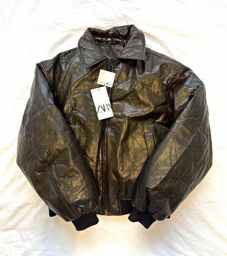 Zara black leather bomber - zara,