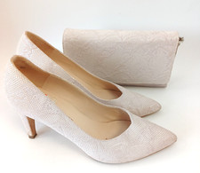 Peter Kaiser Cream Snakeskin Matching Clutch Bag & Stiletto Heels Size 7