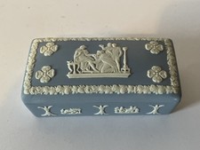 Trinket Box Wedgewood Blue Jasperware Rectangular Blue Vintage Rare Collectible