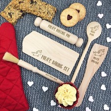 Personalised Kid's Character Baking Set Utensils Kit Rolling Pin Board Spoon