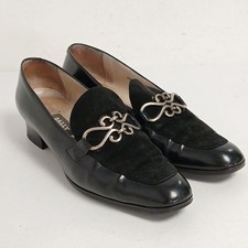 Vintage Bally Women Shoes UK5.5 Black Leather Italy Small Heel Hardware -WRDC