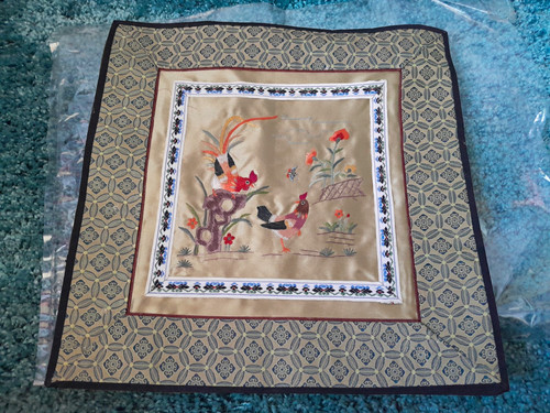 Silk embroidered panel birds - silk,