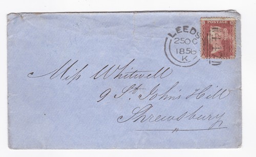 1856 penny red stamp on - qv,