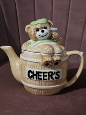 Vintage Style Bear Teapot, CHEER’S Barrel Design with Lid – Cute Ceramic Novelty