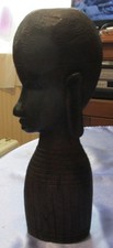 African Hand-Carved Ebony Wood Female Head Bust Statue Vintage 9"