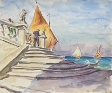 Impressionist Paul Scholz 1901 - 1956 Sailboats In Venice Italy Watercolor