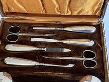 FITTED BOXED 9 PIECE STERLING SILVER  MANICURE SET (BIRMINGHAM- 1925) S.M.L