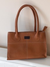 OSPREY OF LONDON TAN LEATHER SHOULDER BAG WITH WHITE STITCHING & 2 COMPARTMENTS