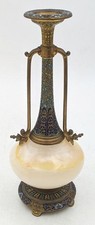 FRENCH ANTIQUE CHAMPLEVE ENAMEL BRONZE & ONYX VASE 19TH CENTURY