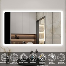Bluetooth Bathroom  Mirror with Shaver Socket LED Lights Demister Illuminated