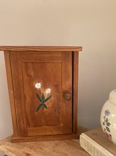 Vintage Key Cabinet Wooden Hand painted Floral  10 Hooks Cottagecore Rustic