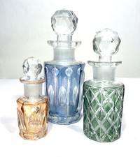 Perfume Bottles Set 3 Vintage Cut Colored Glass Empty Unused NEW Old Stock India