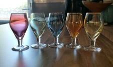 Set Of 5 Vintage Multicolor Mini Cordial Glasses Brandy Snifters