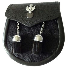 Baby Semi Dress Black Calf Skin Kilt Sporran with a Thistle Emblem & Chain Belt