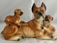 Vintage Ceramic Laying Down Boxer Dog  Mum With Pups Figurine Ornament