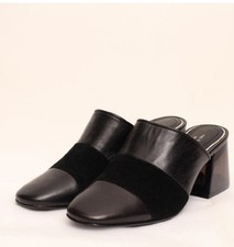 Rag & Bone Millie Black Leather Block Heels Mules Slip On Shoes Suede 37 4
