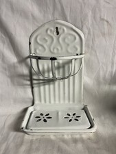 French Vintage Style White Enamel Soap Dish Sponge Holder Wall Mount