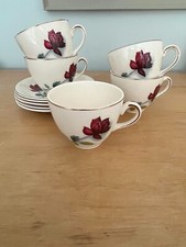 Five Alfred Meakin Realm Rose Teacups Coffee Cups and Saucers Mid Century