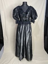 Vintage Black Grey Gothic Maxi Dress Lace Victorian Satin Look Halloween Goth
