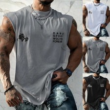 Mens Printed Vest Tank Tops Summer Sport Muscle Gym Fitness Bodybuilding T Shirt