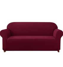 1-Piece Burgundy Stretch Sofa Cover Spandex Jacquard Fabric Slipcovers for Couch