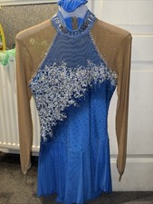 Girl's Sky Blue Roller Figure Dress Ice Skating Leotard with Sparkles