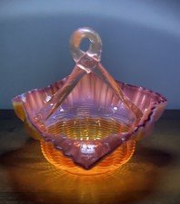 Victorian Cranberry orange Vaseline  Glass Preserve/Bon-Bon wedding basket A/F 
