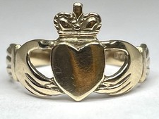 Vintage 9ct Yellow Gold Irish Claddagh Ring Friendship Love Loyalty 1985 1.8g -J