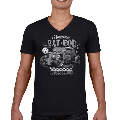 American rat rod neck - rod, v-neck